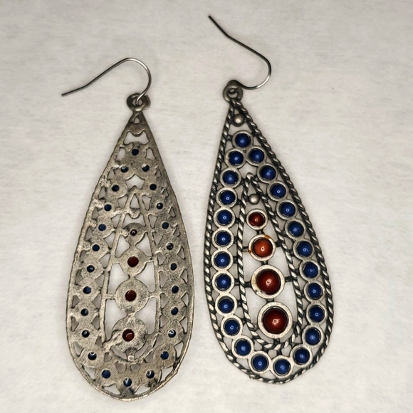 Bohemian Tear Drop Earing with Brown and Blue bead accents - Picture 4 of 4